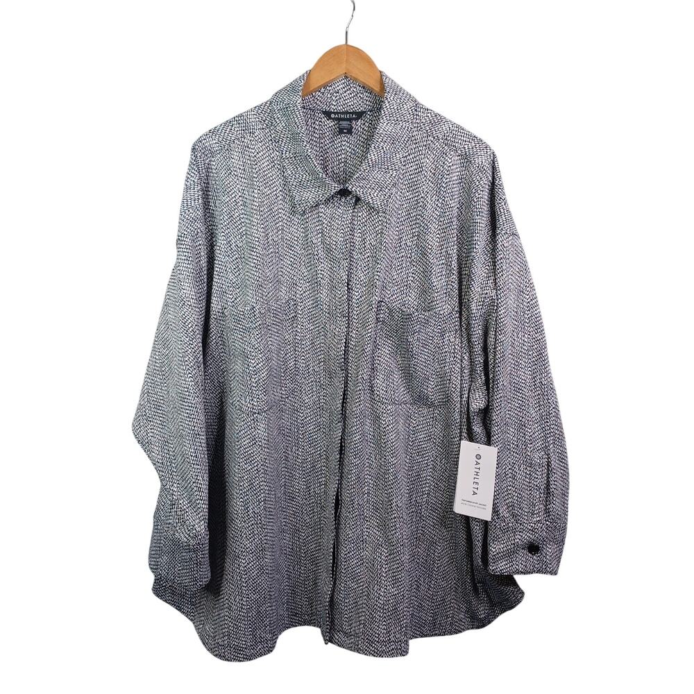 Athleta‎ Textured Shirt Jacket Shacket 3X Black White Braiden Button Athleisure